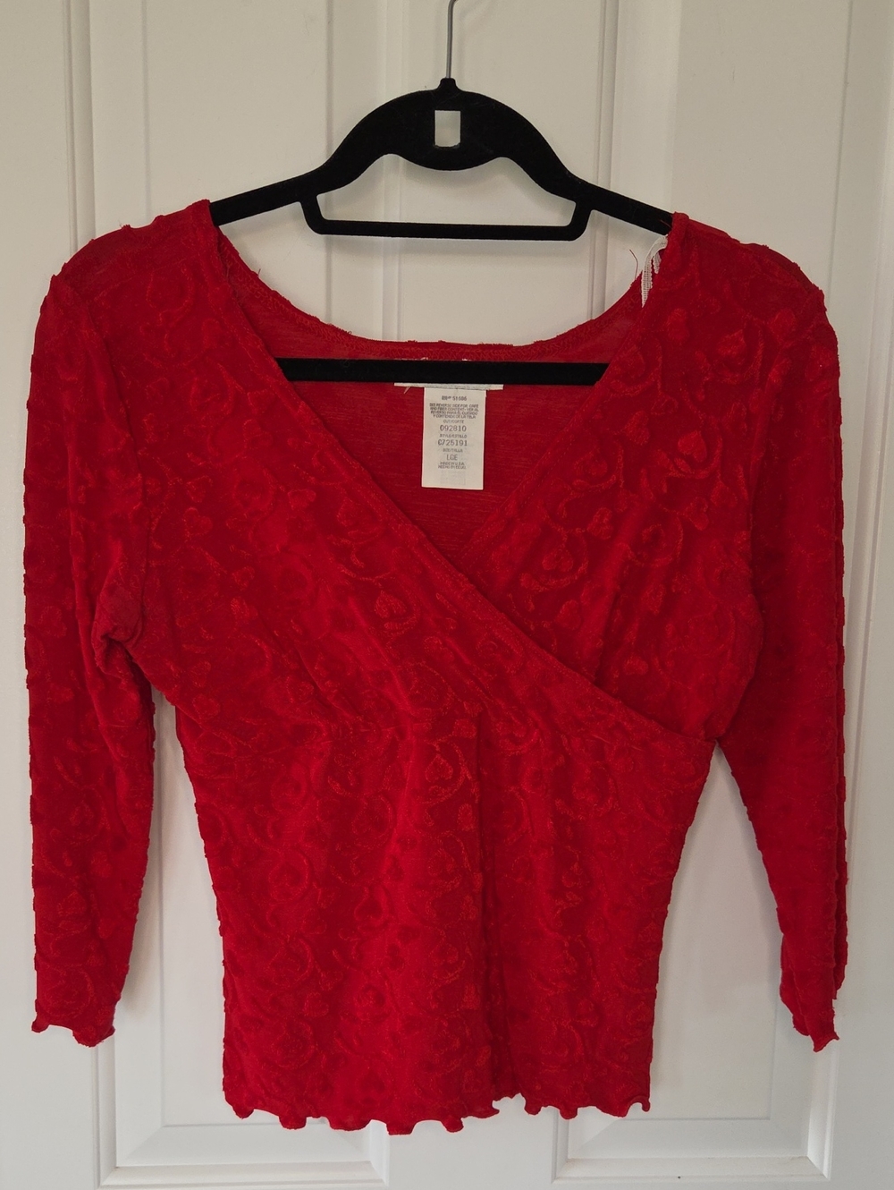 Red Textured Wrap-Front Women's Top